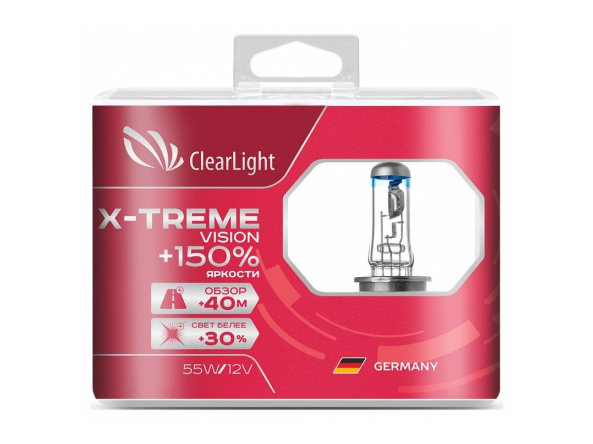 Лампа Clearlight H1 12V-55W X-treme Vision +150% Light (компл., 2 шт.) лампа clearlight h4 12v 60 55w x treme vision 150% light компл 2 шт