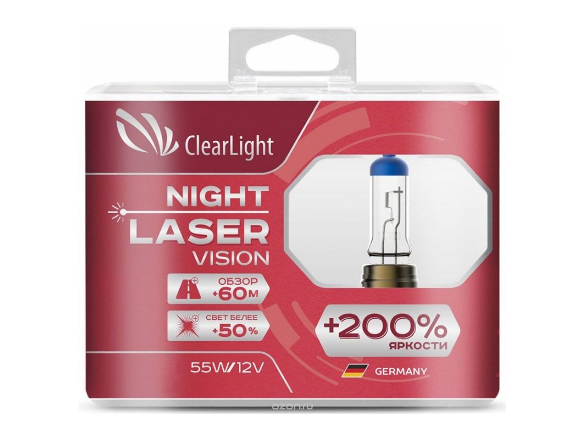 Лампа Clearlight H9 12V-65W Night Laser Vision +200% Light (компл., 2 шт.) лампа clearlight h7 12v 55w night laser vision 200% light компл 2 шт