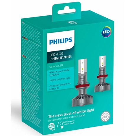 Лампа светодиодная PHILIPS H11/H8/H16 6200K Ultinon LED Fog 12V LED PGJ19- 2 шт, 11366ULWX2 - фото 1