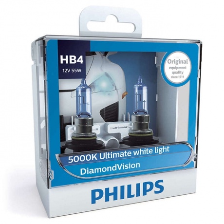 Лампа галогенная PHILIPS HB4 Diamond Vision 12V-55W P22d, 2шт, 9006DVS2 - фото 1