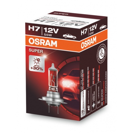 Лампа автомобильная OSRAM H7 55W PX26d+30% Super 12V, 64210SUP - фото 1