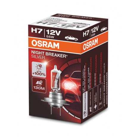 Лампа автомобильная OSRAM H7 55W PX26d+100% Night Breaker Silver 12V, 64210NBS - фото 1