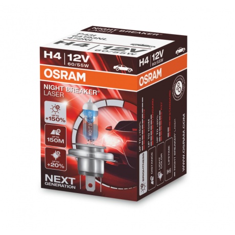Лампа автомобильная OSRAM H4 60/55W P43t+150% Night Braker Laser 4050K 12V, 64193NL - фото 1