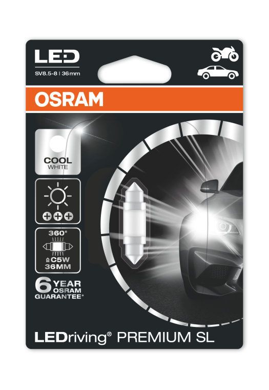 Лампа автомобильная OSRAM C5W (SV8.5/8) 35мм LED Premium Cool White 6000K 12V, 6498CWбл