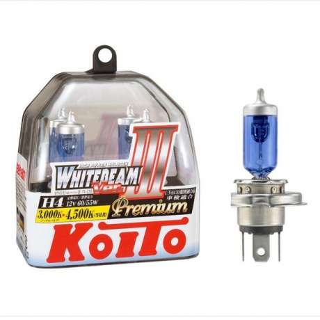 Лампа автомобильная KOITO H4 12V- 60/55W (P43t) Whitebeam 135/125W, 1шт, 0744W - фото 1