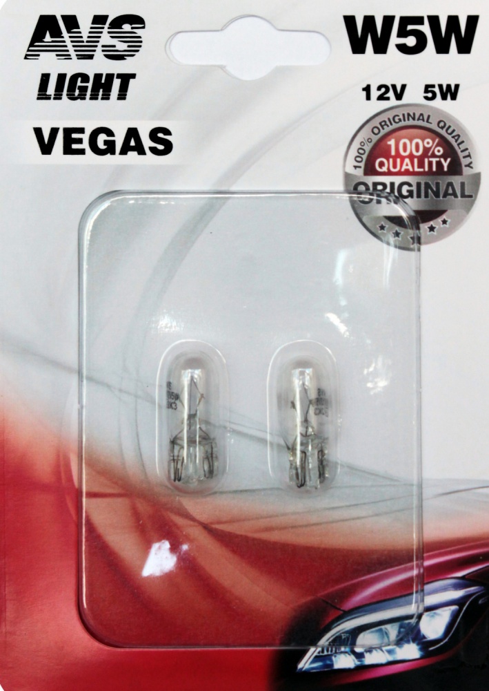Лампа автомобильная AVS Vegas W5W 12V, 2шт (A78478S) - фото 1