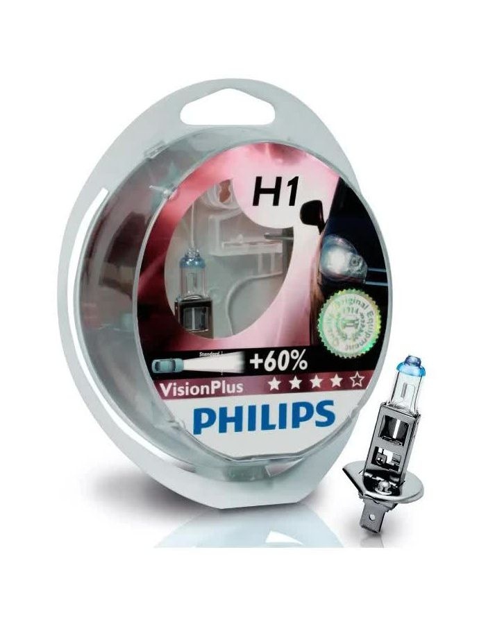 Лампа галогенная PHILIPS H1 Vision Plus 12V 55W, комплект 2шт, 12258VPS2 лампа галогенная 12v h1 55w avs vegas
