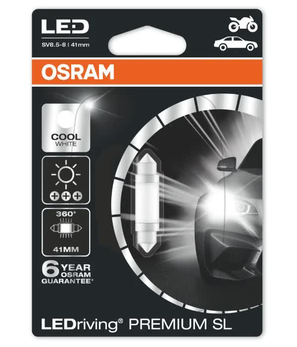Лампа светодиодная OSRAM С5W 41mm Premium Cool White 12V 1W LED 6000K, 1шт, 6499CW-01B (бл.1)