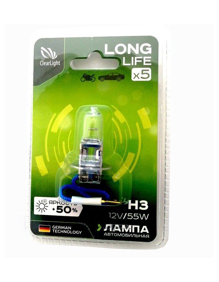 Лампа Clearlight H3 12V-55W LongLife (блистер 1шт), MLH3LL1B автомобильная лампа переключатель 1 шт