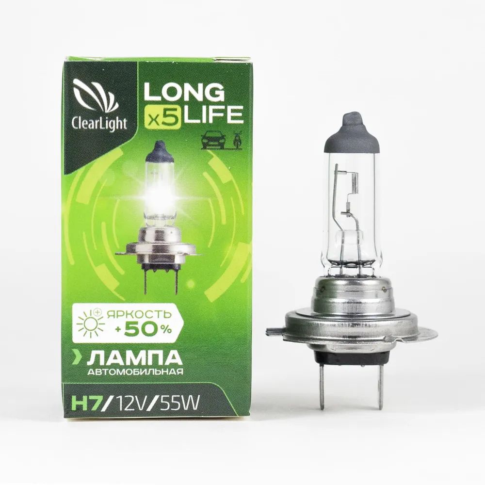 Лампа Clearlight H7 12V-55W LongLife MLH7LL (1шт) лампа автомобильная каждый день pouce галогеновая н4 60 55вт 12в 1 шт