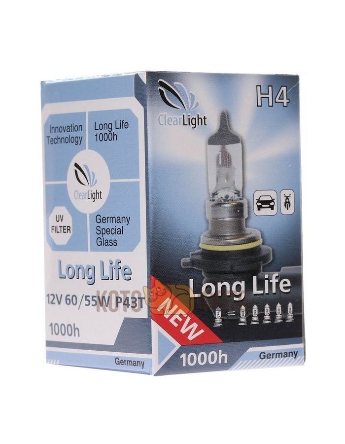 Лампа Clearlight H4 12V-60/55W LongLife MLH4LL лампа автомобильная h4 clearlight longlife блистер 1 шт