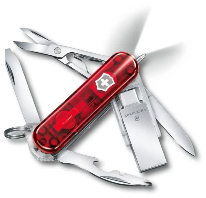 

Нож-брелок Victorinox Midnight Manager@work, USB 16 Гб, 58 мм, 10 функций, красный полупрозрачный