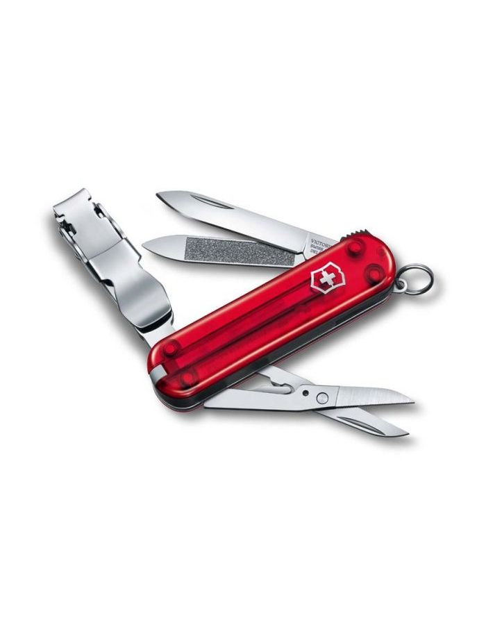 Нож-брелок Victorinox Classic Nail Clip 580, 65 мм, 8 функций, полупрозрачный красный
