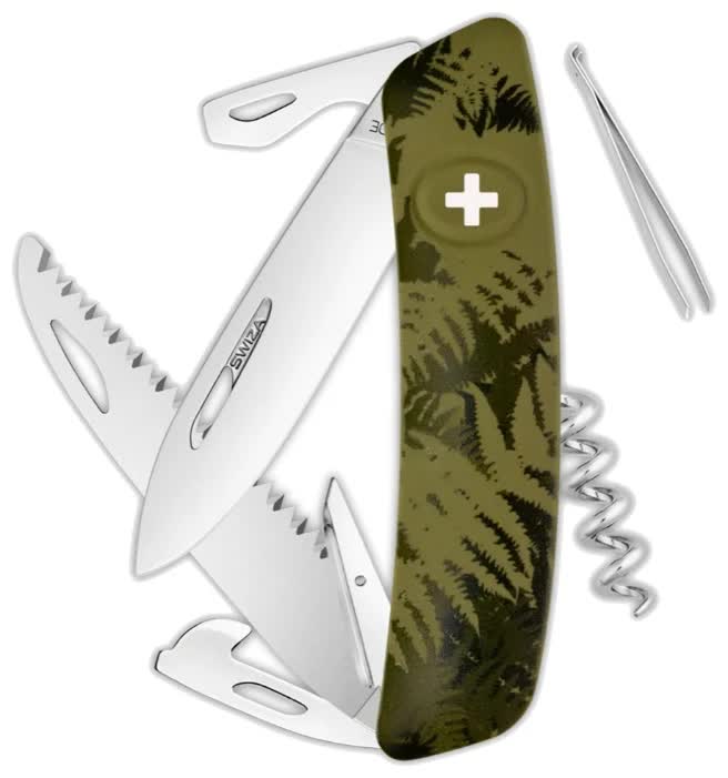 

Швейцарский нож SWIZA C05 Camouflage, 95 мм, 12 функций, хаки