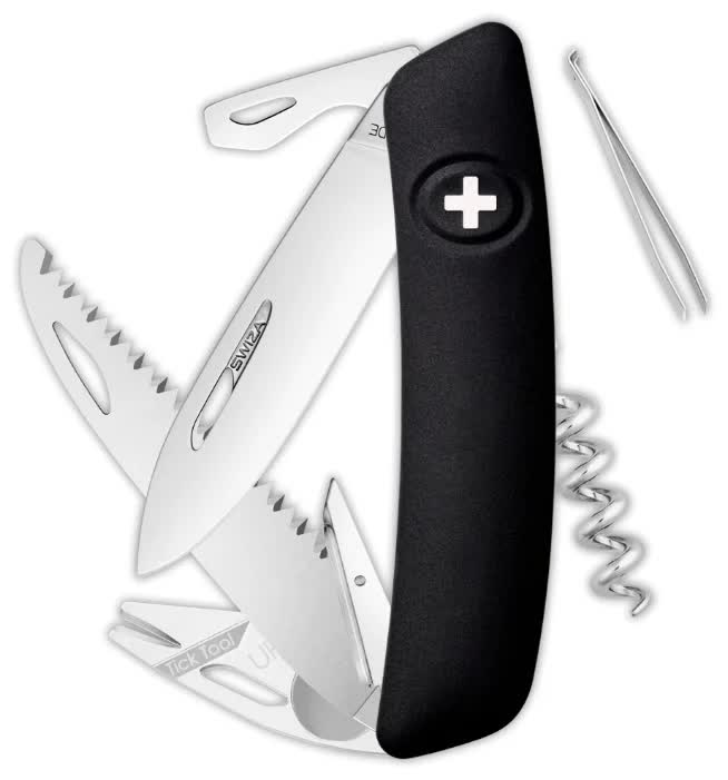Швейцарский нож SWIZA TT05 Tick Tool, 95 мм, 12 функций, черный