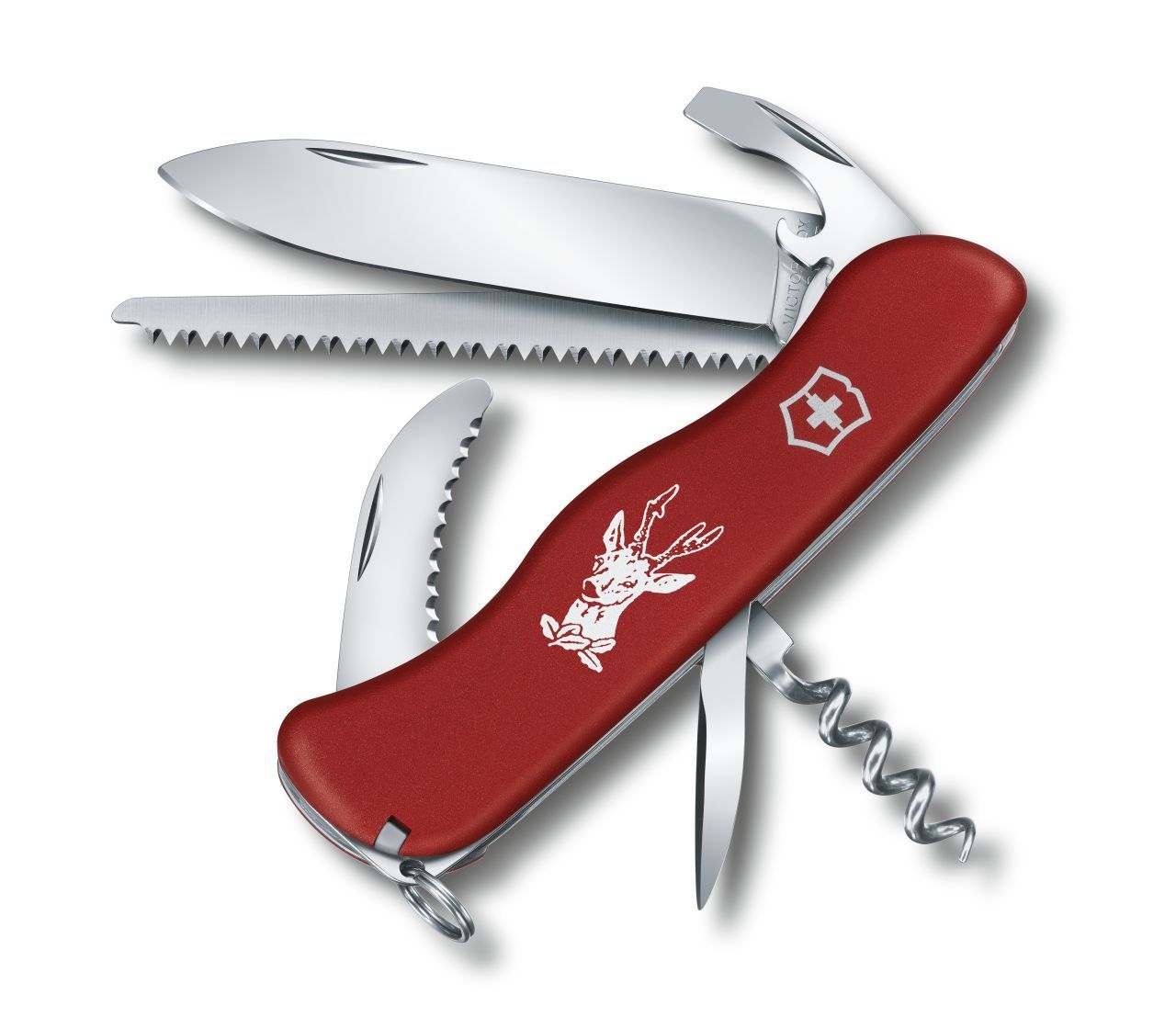 Нож Victorinox Hunter, 111 мм, 12 функций, с фиксатором лезвия, красный цена и фото