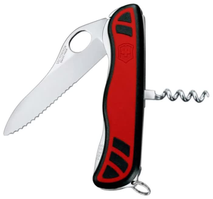 Нож Victorinox Sentinel One Hand, 111 мм, 3 функции, с фиксатором лезвия, красный с черным