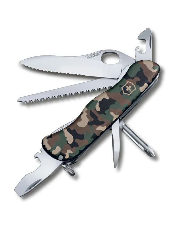 Нож Victorinox Trailmaster One Hand, 111 мм, 12 функций, камуфляжный нож victorinox forester 111 мм 12 функций с фиксатором лезвия красный