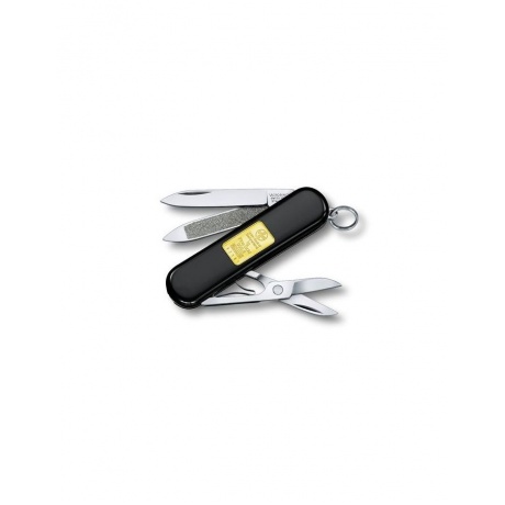 Нож-брелок Victorinox Classic с золотым слитком 1 гр, 58 мм, 7 функций, черный - фото 1