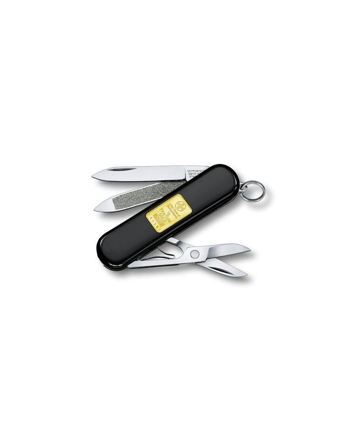 Нож-брелок Victorinox Classic с золотым слитком 1 гр, 58 мм, 7 функций, черный 25818