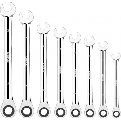 Набор комбинированных трещоточных ключей DEKO RW01 8-19 мм, 8 предметов - фото 1