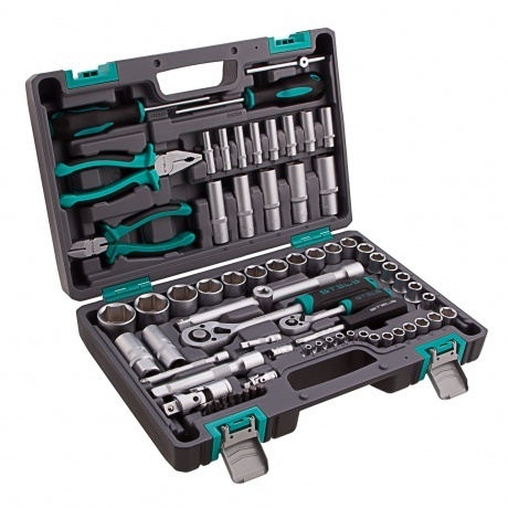 

Набор инструментов, 1/2", 1/4", CrV, пластиковый кейс 69 предметов Stels