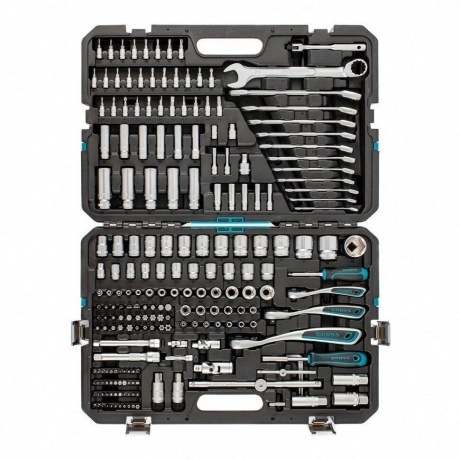 

Набор инструментов, 1/2", 3/8", 1/4", CrV, 120 зубьев, 216 предметов Gross