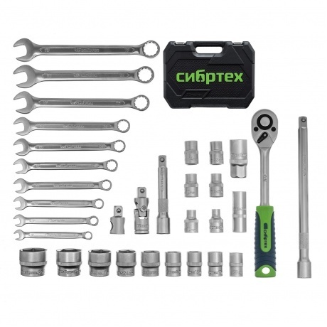 

Набор инструментов, 1/2", пластиковый кейс, 32 предмета Сибртех