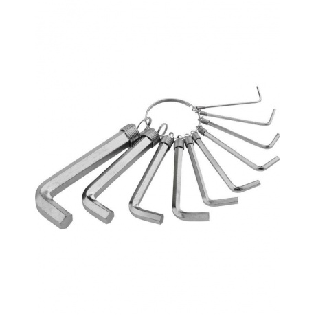 Набор ключей имбусовых HEX, 1,5–10 мм, 10 шт., никелированный, н...