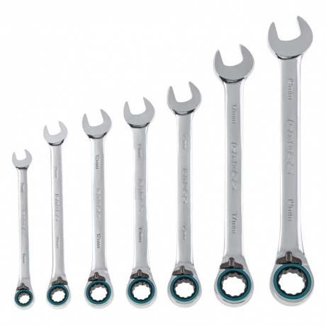 

Набор ключей комбинированных с трещоткой, 8 - 19 мм, 7шт., реверсивные, CrV Gross