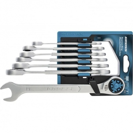 

Набор ключей комбинированных трещоточных, СRV, 7 шт., 8- 19мм Gross