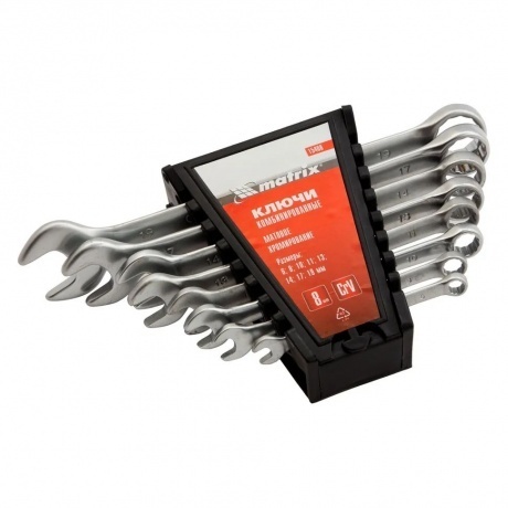 

Набор ключей комбинированных, 6 - 19 мм, 8 шт., CrV, матовый хром Matrix