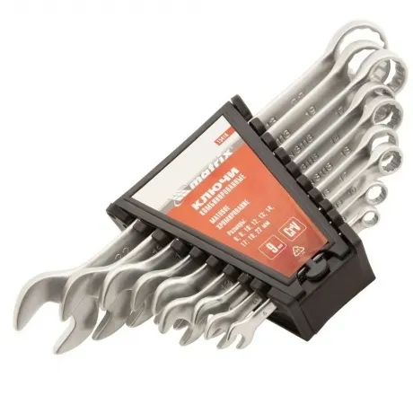 Набор ключей комбинированных, 6 - 22 мм, 9 шт., CrV, матовый хро...