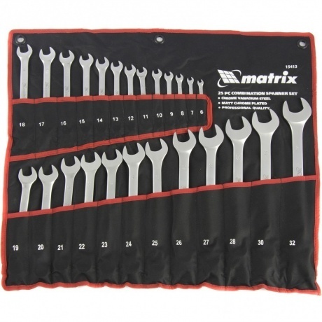 Набор ключей комбинированных, 6 - 32 мм, 25шт., CrV, матовый хро...