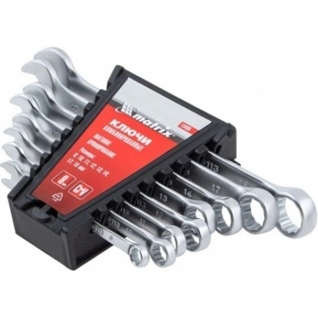 Набор ключей комбинированных, 8 - 19 мм, 8 шт., CrV, матовый хро...