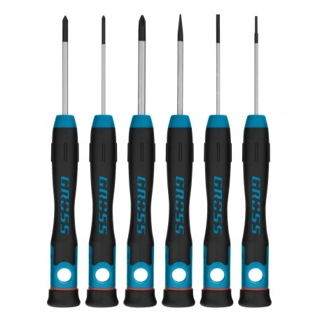 

Набор отверток для точной механики, 6 шт., PH + SL, CrMo, 2к рукоятка Gross