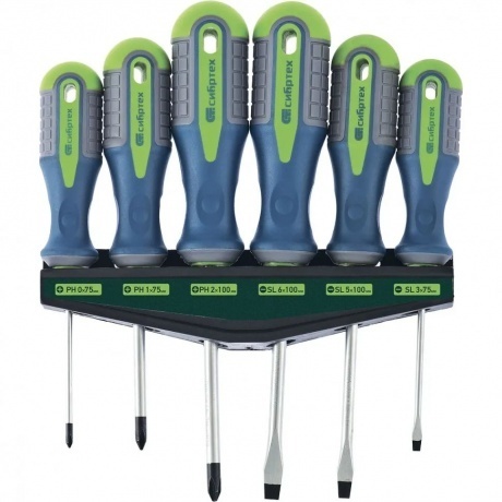 

Набор отверток на полке, 6 шт., PH + SL, CrV, 3к рукоятка Сибртех