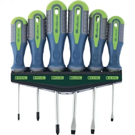 Набор отверток на полке, 6 шт., PH + SL, CrV, 3к рукоятка Сибрте...
