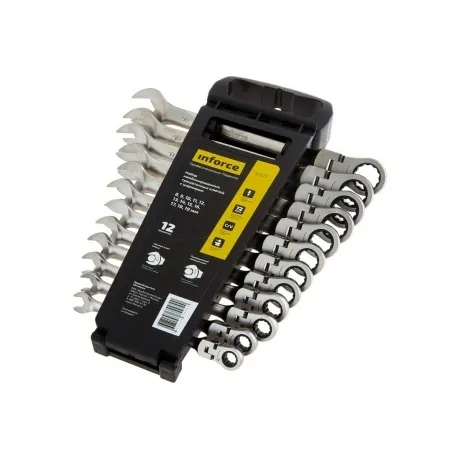 Inforce Набор комбинированных шарнирных ключей с трещоткой 12 пр...
