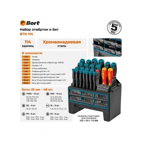 Набор ручного инструмента Bort BTK-114 - фото 7