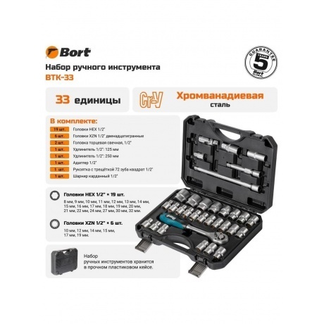 Набор ручного инструмента Bort BTK-33 - фото 9