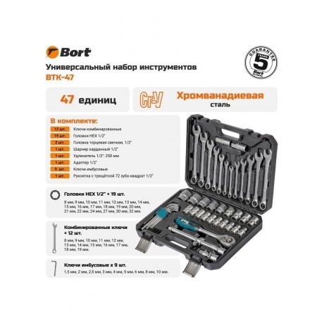 Набор ручного инструмента Bort BTK-47 - фото 11