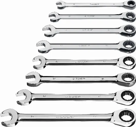 Набор комбинированных трещоточных гаечных ключей ЗУБР 8 шт, 8 - ...