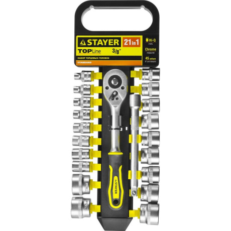 Набор торцовых головок Stayer RSS 27752-H21, 21 предмет, 21M, 3/8?