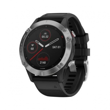 Умные часы Garmin Fenix 6 с GPS (серебристые с черным ремешком 010-02158-00) - фото 1