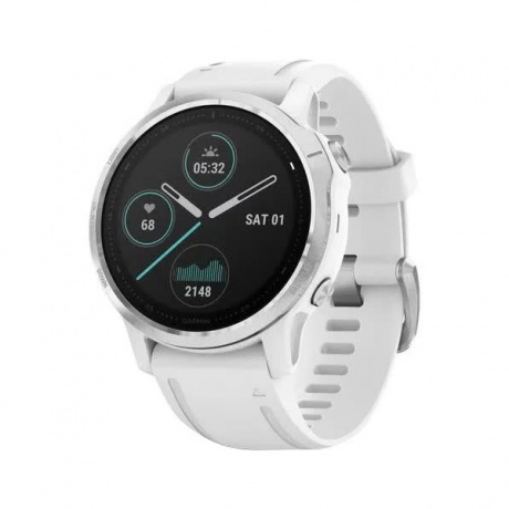 Умные часы Garmin Fenix 6S с GPS (серебристые с белым ремешком 010-02159-00) - фото 1