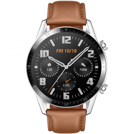 Умные часы HUAWEI Watch GT 2 Classic 46 mm Latona-B19V (коричневый + ремешок черный силиконовый) - фото 1