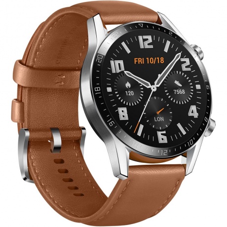 Умные часы HUAWEI Watch GT 2 Classic 46 mm Latona-B19V (коричневый + ремешок черный силиконовый) - фото 2