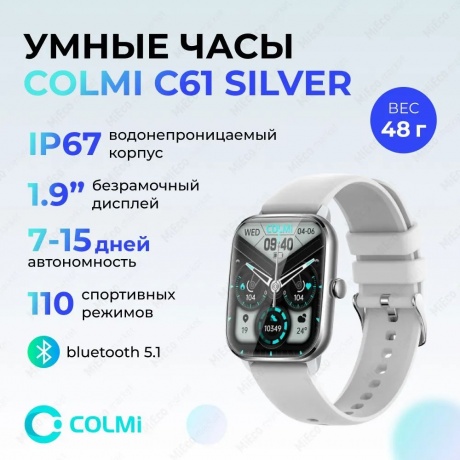 Умные часы Colmi C61 Silicone Strap Silver-Grey - фото 2