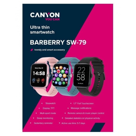 Умные часы CANYON Barberry SW-79 CNS-SW79PP розовый - фото 7